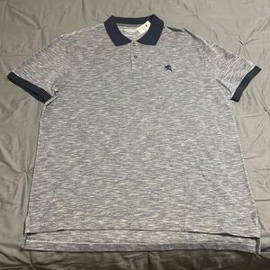 Express Pique Polo - XL - Grey shirt - Navy blue collar and sleeve trim.